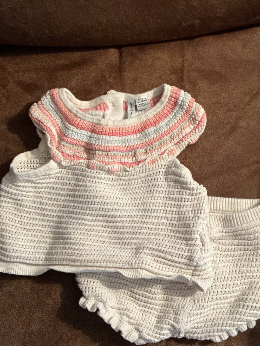Jane and. Jack Toddler Crochet-Style Pink & White Top and Shorts Set